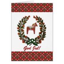 "Dala Horse Wreath: God Jul!" Cards