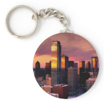 Dallas Skyline at Sunset Keychain