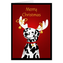 Dalmatian Christmas Dog with Deer Antlers Card