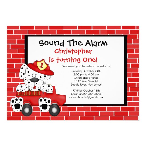 Dalmatian Fireman Fire Truck Birthday Party Custom Announcements