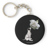Dalmatian Puppy And White Rose Keychain Keyring