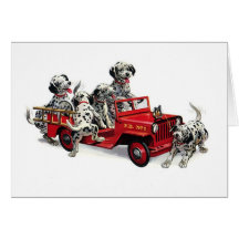 Dalmatian Pups with Fire Truck Greeting Card
