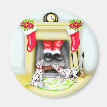 Dalmation Christmas Santa Drops In Refrigerator Magnet