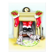 Dalmation Christmas Santa Drops In Postcards