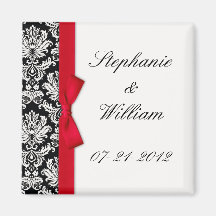 Damask and Red Bow Fridge Magnet