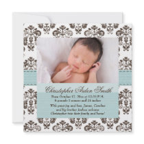 Damask Baby Announcement Blue and Brown