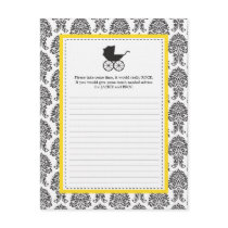 Damask Baby Carriage Baby Shower Advice Card Personalised Invitation