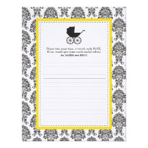 Damask Baby Carriage Baby Shower Advice Card Personalised Invitation