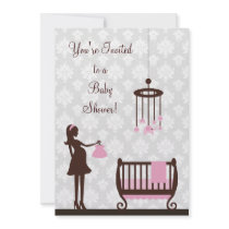 Damask Baby Shower : Girl : Invitation