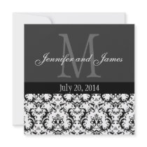 Damask Black and White Monogram Wedding Invitation