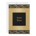 Damask black gold elegant wedding party invitations