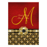 Damask black red gold "elegant wedding" personalised invites