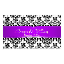 Damask black,white, purple Wedding Favour tag Business Card