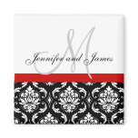 Damask Black White Red Monogram Names Magnet
