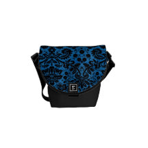 Damask Blue Black Messenger Bags