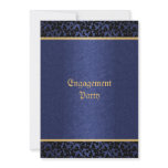 Damask blue gold elegant wedding party invitation