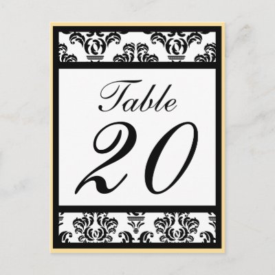 Damask Border Table Numbers Black Gold White Post Cards by 
