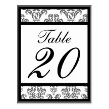 Damask Border Table Numbers (Black / Grey / White) Post Cards