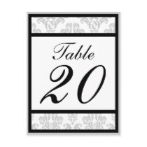 Damask Border Table Numbers (Black/Silver/White) Post Cards