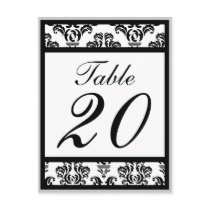 Damask Border Table Numbers (Black/Silver/White) Post Card