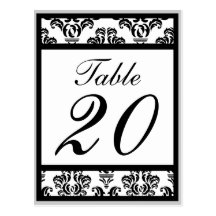 Damask Border Table Numbers (Black/Silver/White) Post Card