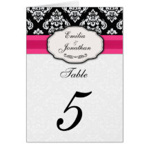 Damask Bow Table Seating Number With Pink Greeting Card