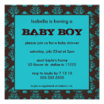 Damask brown turquoise Baby boy shower invite