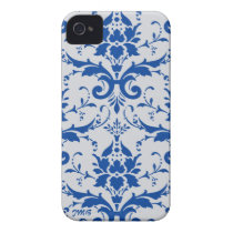 Damask: cobalt blue, light grey , custom initials