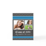 Damask Custom Graduation Announcement (blue) cards