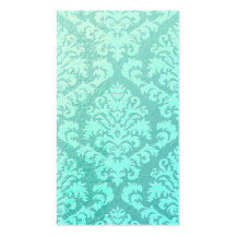 Damask Cut Velvet, Embossed Satin in Mint Green Business Card Template
