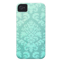 Damask Cut Velvet, Embossed Satin in Mint Green iPhone 4 Case-Mate Case
