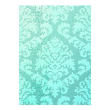 Damask Cut Velvet, Embossed Satin in Mint Green Invitation