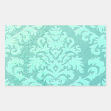 Damask Cut Velvet, Embossed Satin in Mint Green Rectangle Sticker