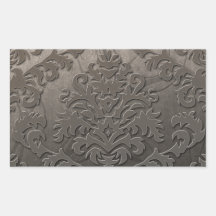 Damask Cut Velvet, Swank Swirls in Taupe Rectangular Stickers
