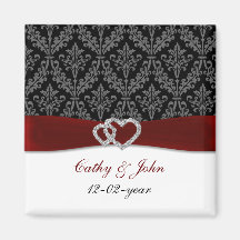 damask diamante red save the date magnets