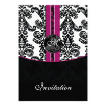 damask fuchsia wedding invitation