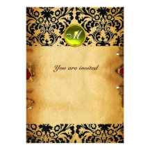 DAMASK GEM STONE MONOGRAM parchment yellow Invitation