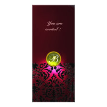 DAMASK GEM STONE MONOGRAM  yellow red burgundy Custom Invites