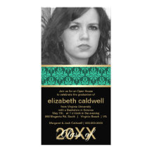 Damask & Gold Ribbon Border Grad Photo Card Invite
