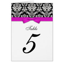 Damask Hot Pink Bow Table Seating Number Greeting Card