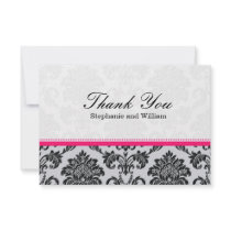 Damask Hot Pink Wedding Thank You Card