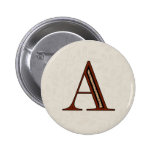 Damask Letter A - Red Pinback Button