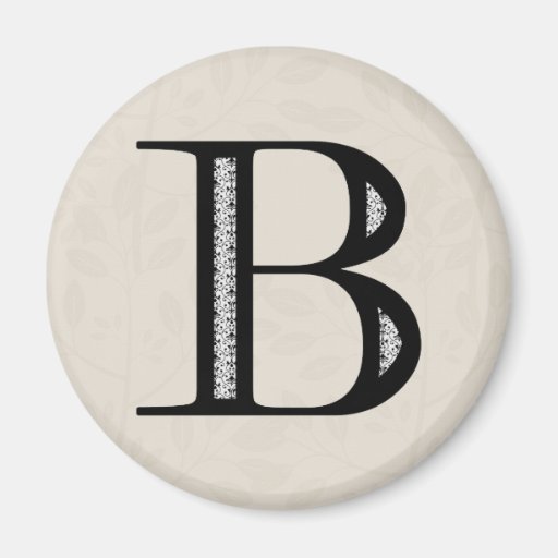 Damask Letter B - Black Fridge Magnet