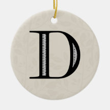 Damask Letter D - Black Christmas Ornaments