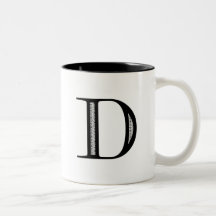 Damask Letter D - Black Coffee Mugs
