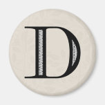 Damask Letter D - Black Fridge Magnets