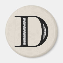 Damask Letter D - Black Fridge Magnets