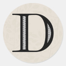 Damask Letter D - Black Round Sticker