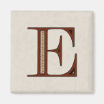 Damask Letter E - Red Fridge Magnet