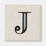 Damask Letter J - Black Fridge Magnets